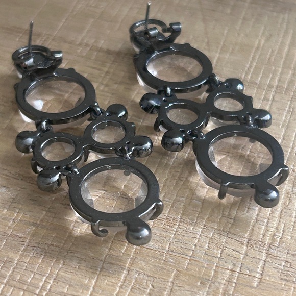 J.Crew Clear Crystal Chandelier Earrings | Smoky Gray Accents | Gunmetal - Picture 5 of 7